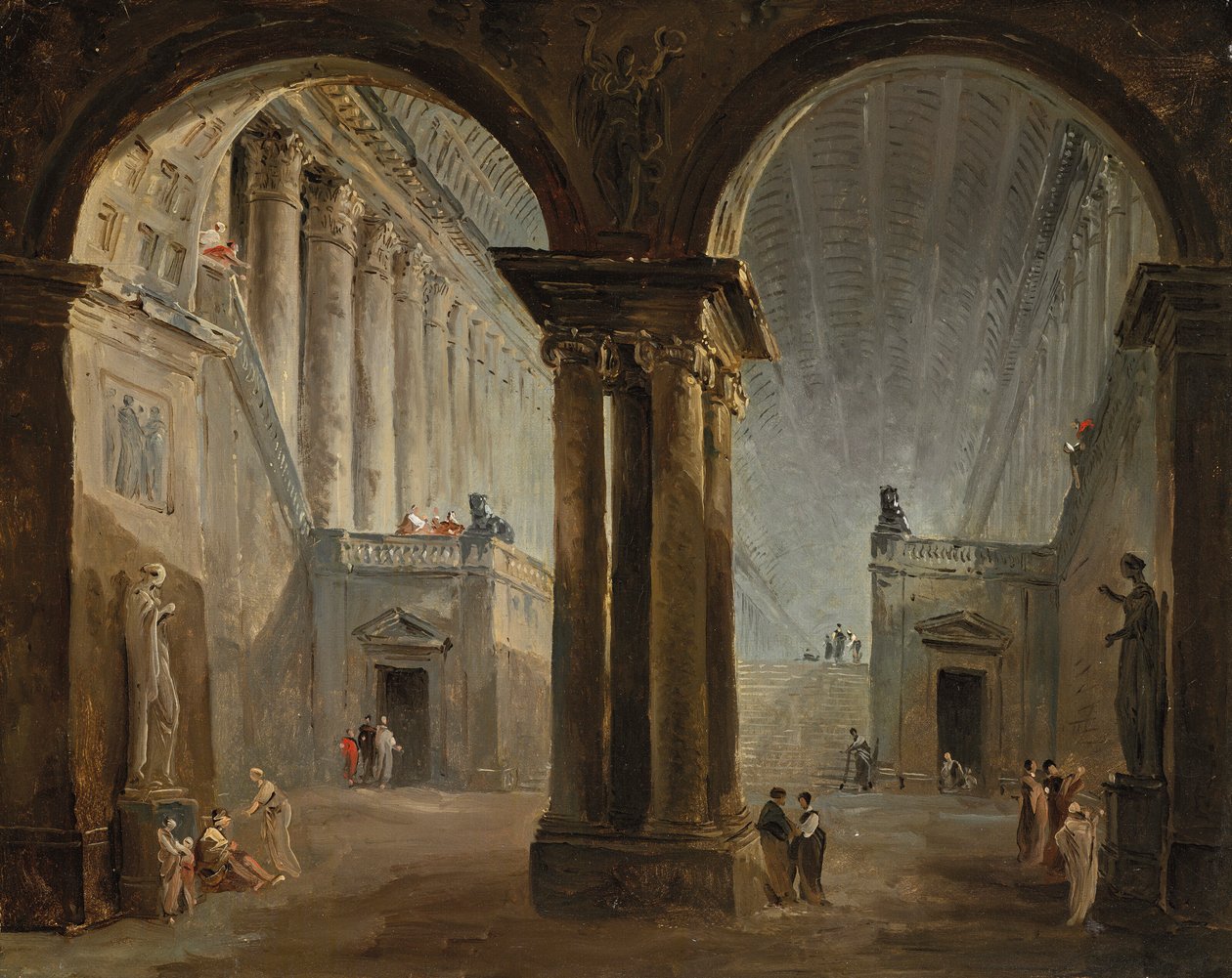 Emberek egy antikváriumban alkotó: Hubert Robert