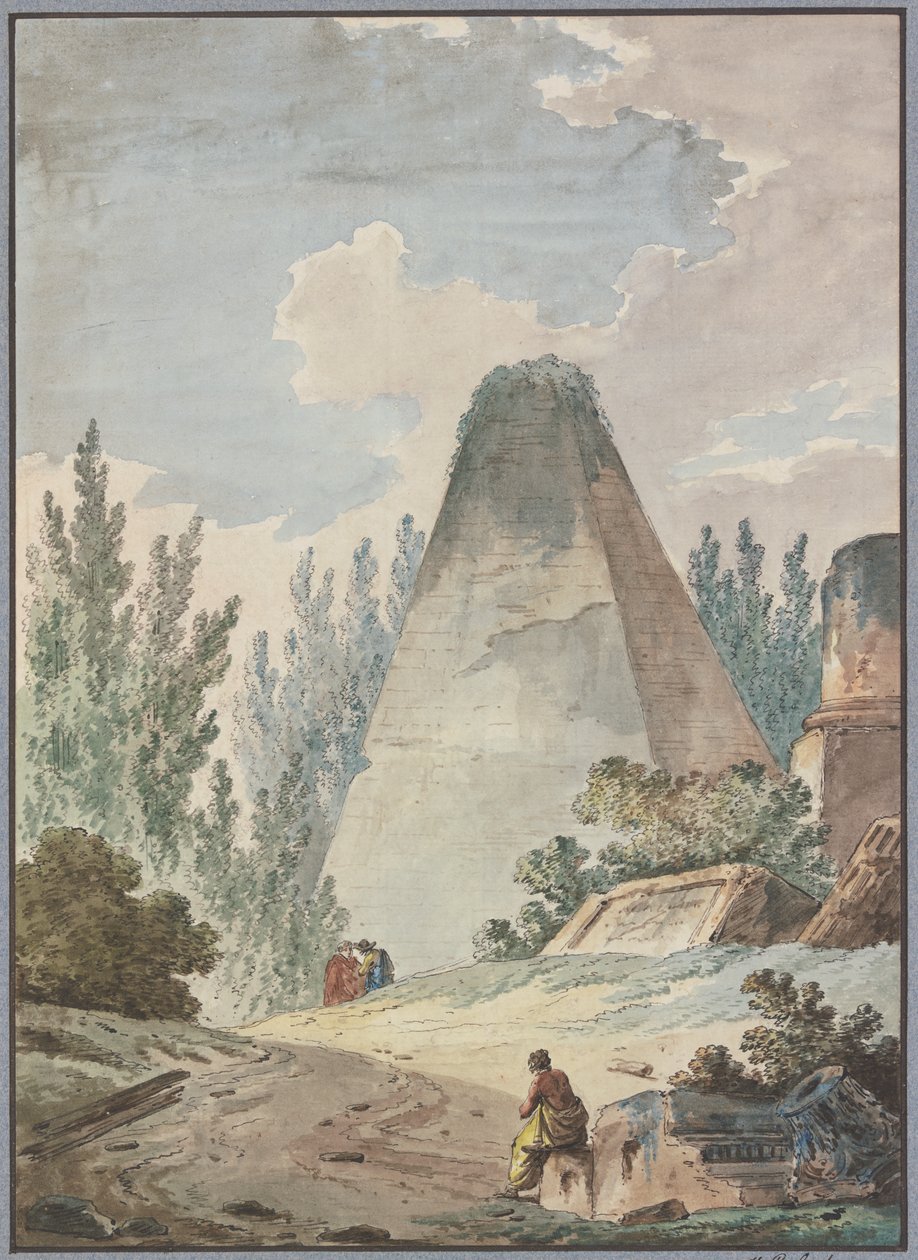 Csúcsa letört piramis egy ősi romtájban alkotó: Hubert Robert