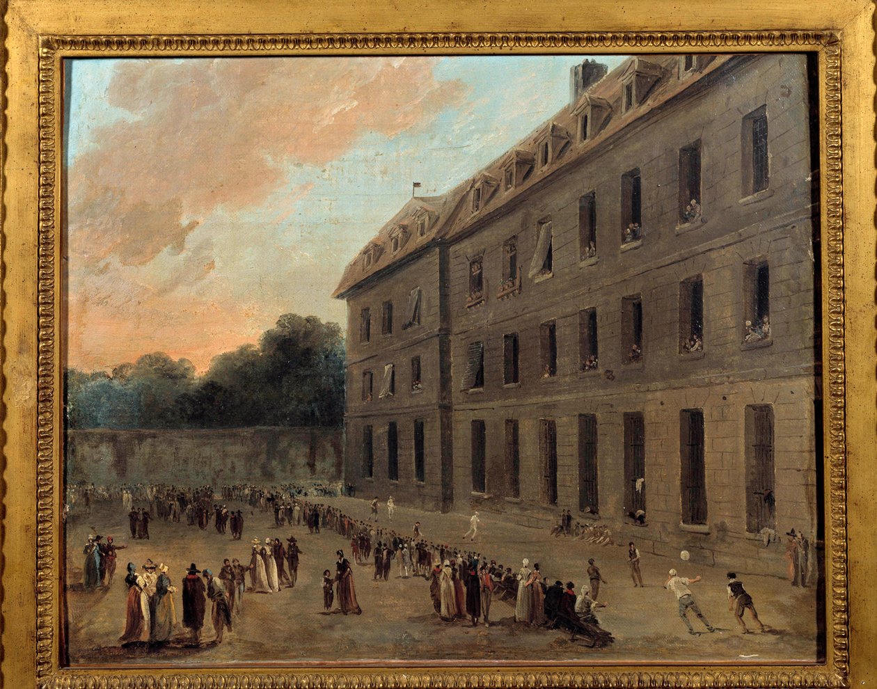 Foglyok kikapcsolódása Saint Lazare-ban: a léggömb rész Hubert Robert (1733-1808) festménye 1794 V. 0,33x0,41 m Párizs, Musee Carnavalet alkotó: Hubert Robert