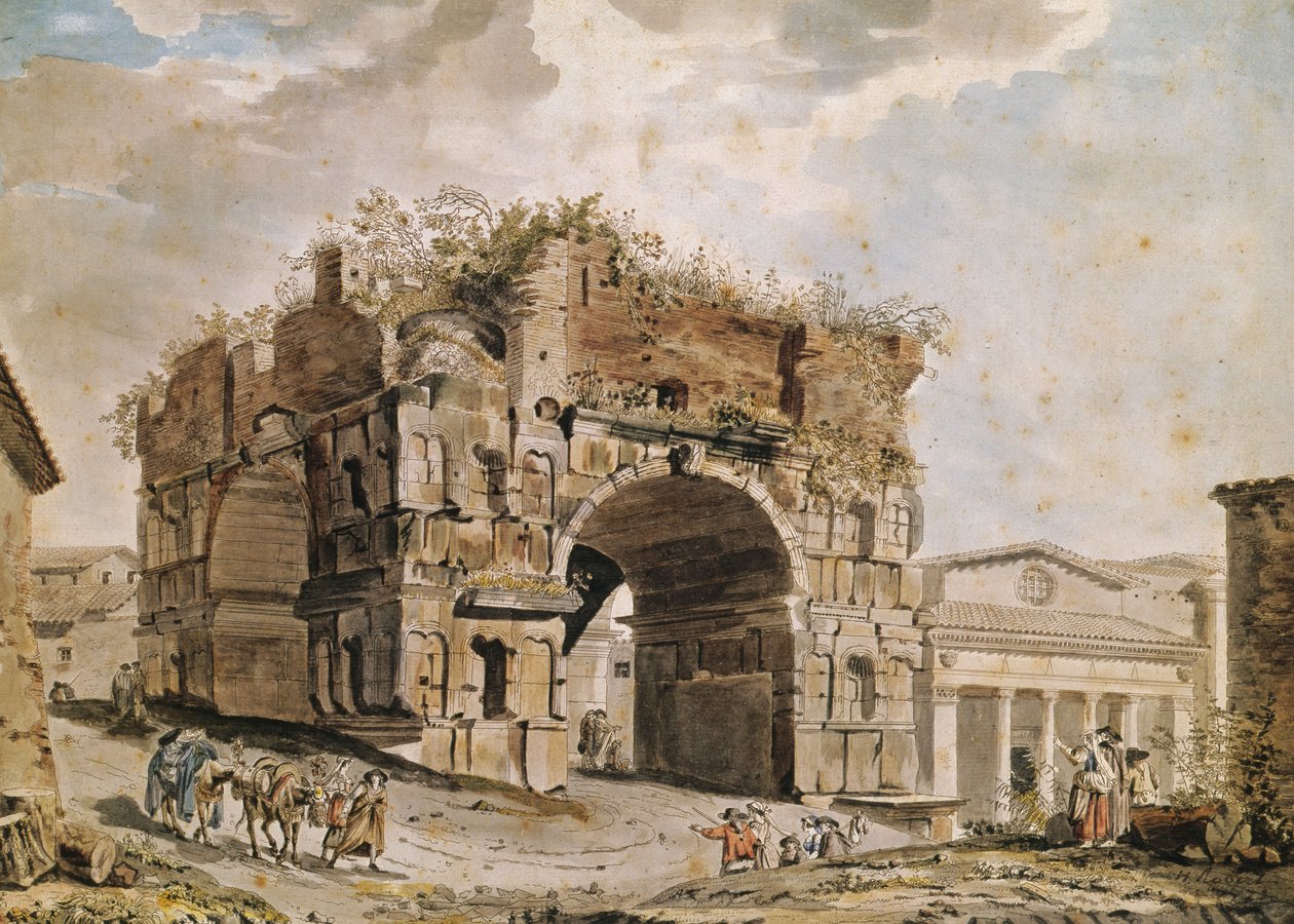 Római romok (toll, tinta és WC papíron) alkotó: Hubert Robert