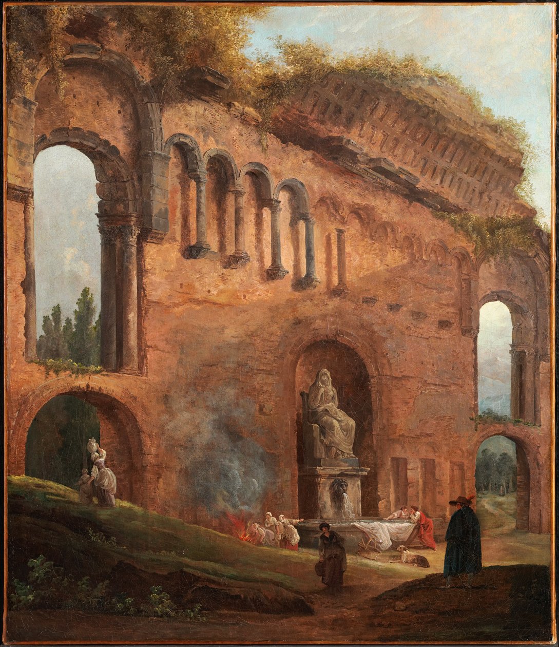 Római romok mosónőkkel alkotó: Hubert Robert