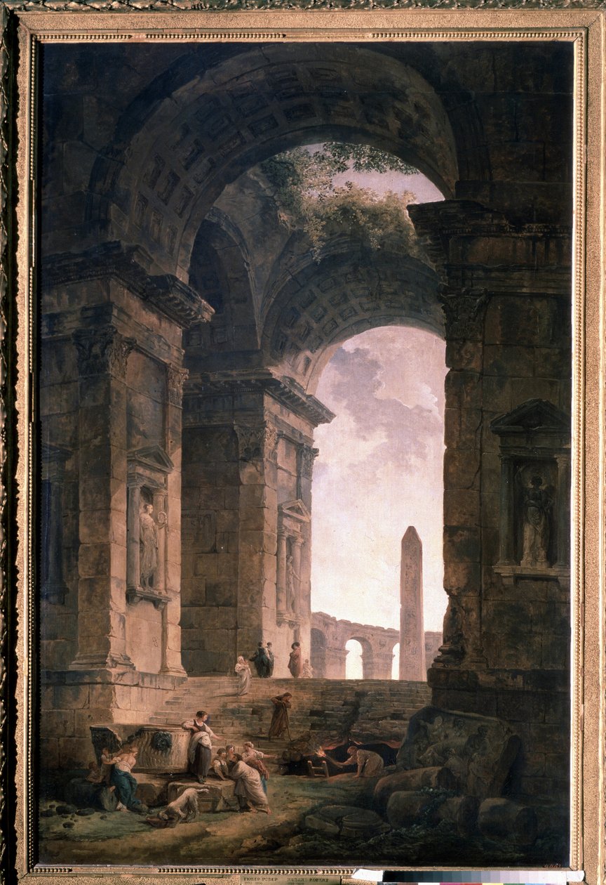 Romok egy obeliszk. Hubert Robert (1733-1808) festménye, olaj, vászon alkotó: Hubert Robert