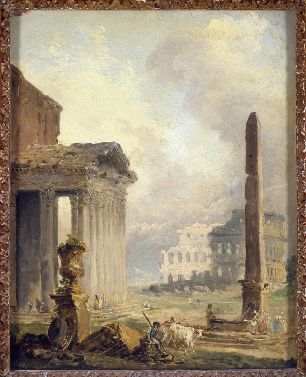 Római romok, a Fórum a Colosseummal és az obeliszkkel alkotó: Hubert Robert