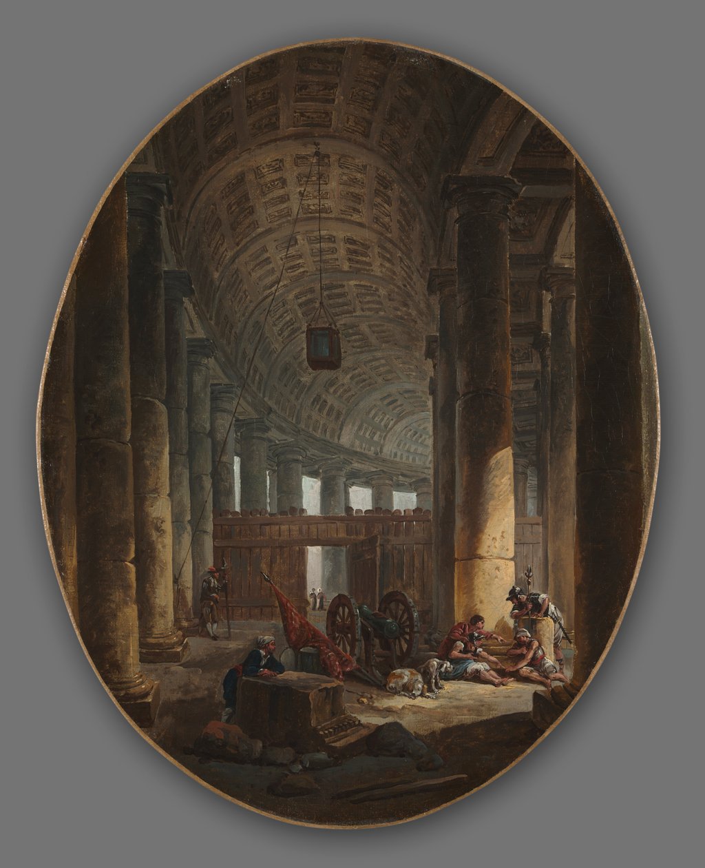 Szent Péter oszlopcsarnoka, Róma, a konklávé idején, 1769 körül. alkotó: Hubert Robert