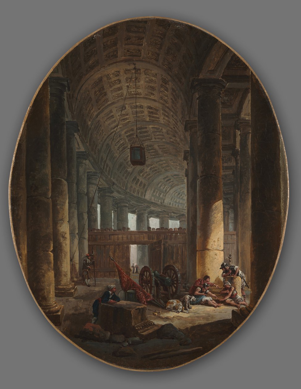 Szent Péter oszlopcsarnoka, Róma, a konklávé idején, 1769 körül alkotó: Hubert Robert