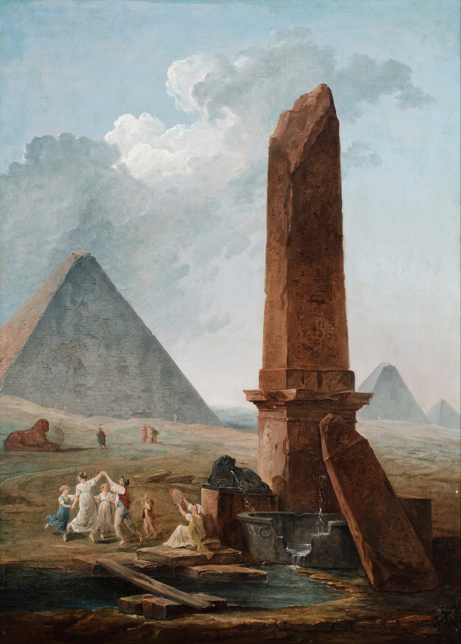 A Farandole egyiptomi emlékművek között alkotó: Hubert Robert