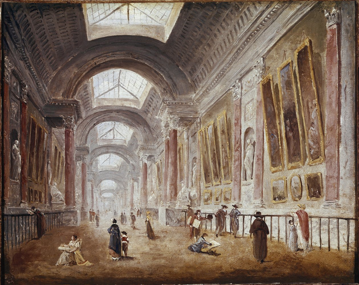 A Louvre Grande Galerie (olaj, vászon, 1798 körül) alkotó: Hubert Robert