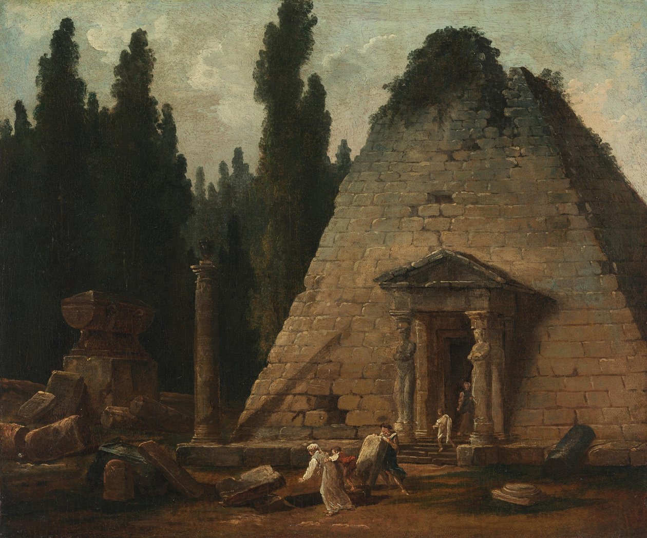 A piramis a Mauperthuis-kertben alkotó: Hubert Robert
