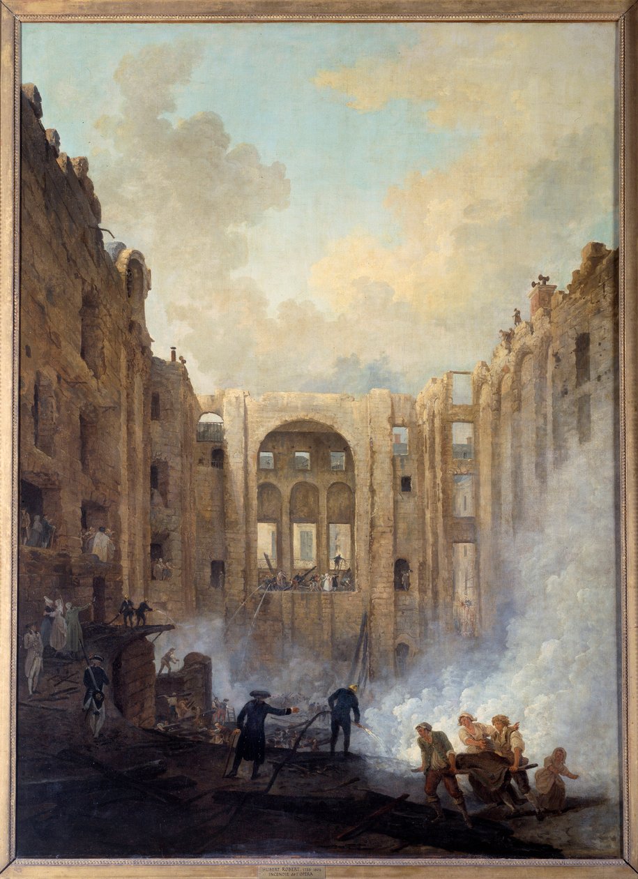 Az Opera tüze a Palais Royalban (Párizs). Hubert Robert (1733-1808) festménye alkotó: Hubert Robert