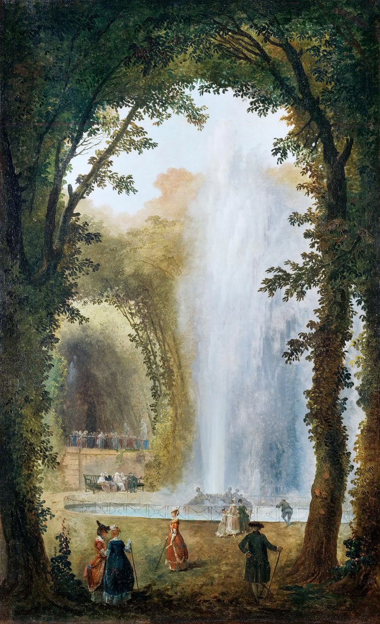A szökőkút a múzsák ligetében a Chateau de Marlyban alkotó: Hubert Robert