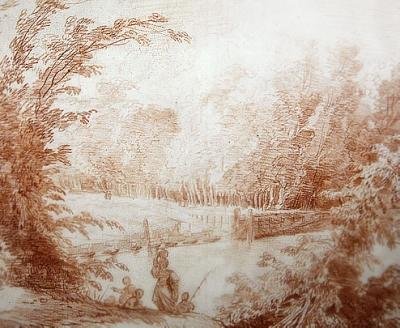 Claude-Henri Watelet Le Moulin-Joli vidéki házának kertje (piros kréta papíron) alkotó: Hubert Robert