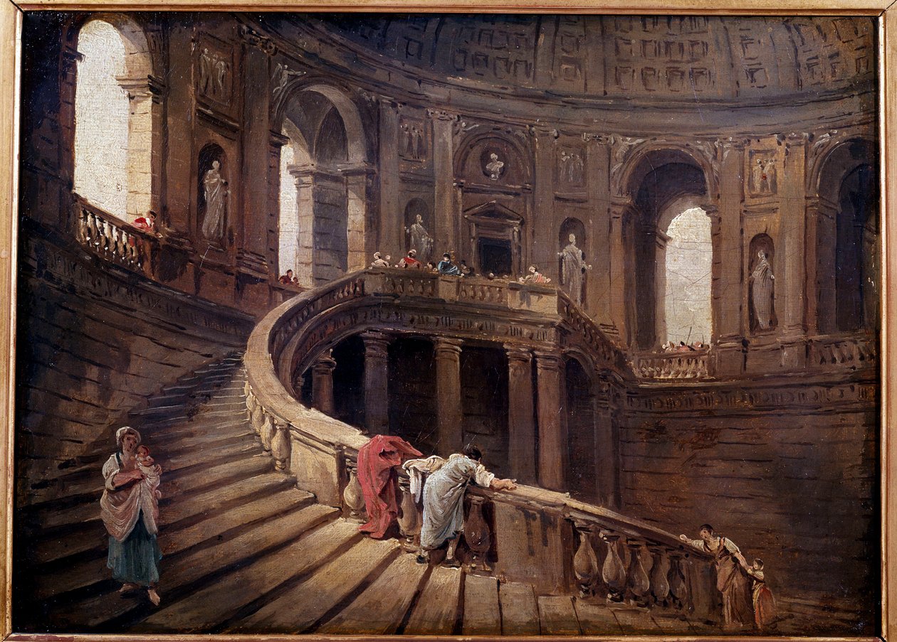 A Palazzo Farnese a Caprarola forgólépcsője Hubert Robert (1733-1808) festménye 18. századi V. 0,24x0,33 m alkotó: Hubert Robert