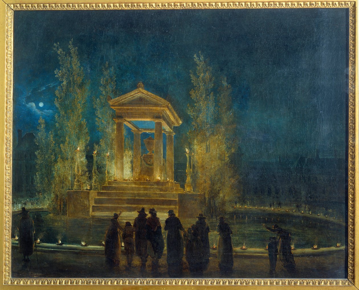 Jean Jacques Rousseau (1712-1778) ideiglenes mauzóleuma a Tuileries-medencében, mielőtt hamvait Hubert Robert (1733-1808) Pantheon-festményére fordította 1794 V. 0,65x0,8 m Párizs, Musee Carnavalet alkotó: Hubert Robert