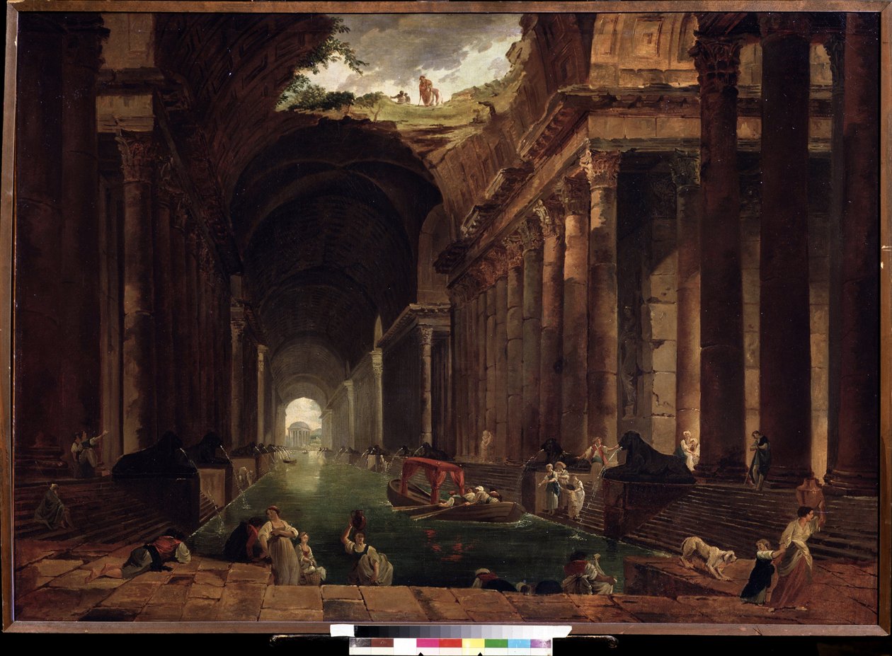 Termálfürdők (Thermae). Hubert Robert (1733-1808) festménye, olaj, vászon alkotó: Hubert Robert