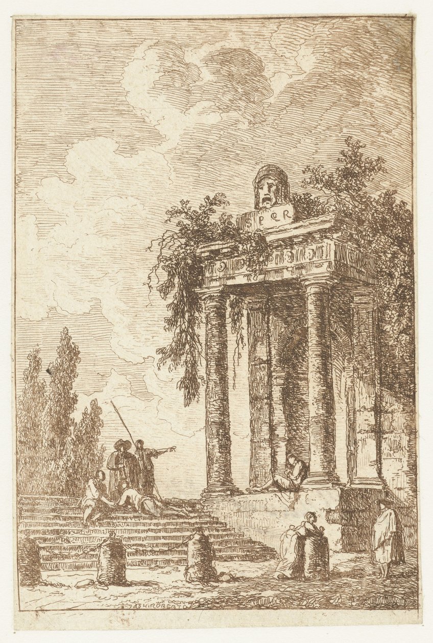 Lépcső négy határoló oszloppal Les Soirees de Rome (sorozat címe) Roman Faces` (sorozat címe) alkotó: Hubert Robert