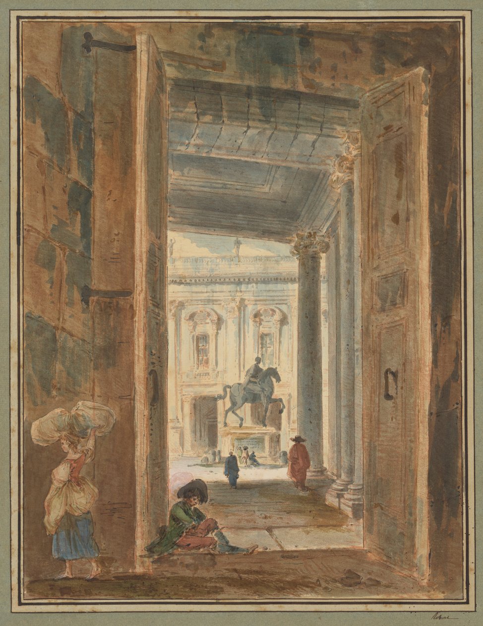 A Capitolium látképe Marcus Aurelius szobrával alkotó: Hubert Robert