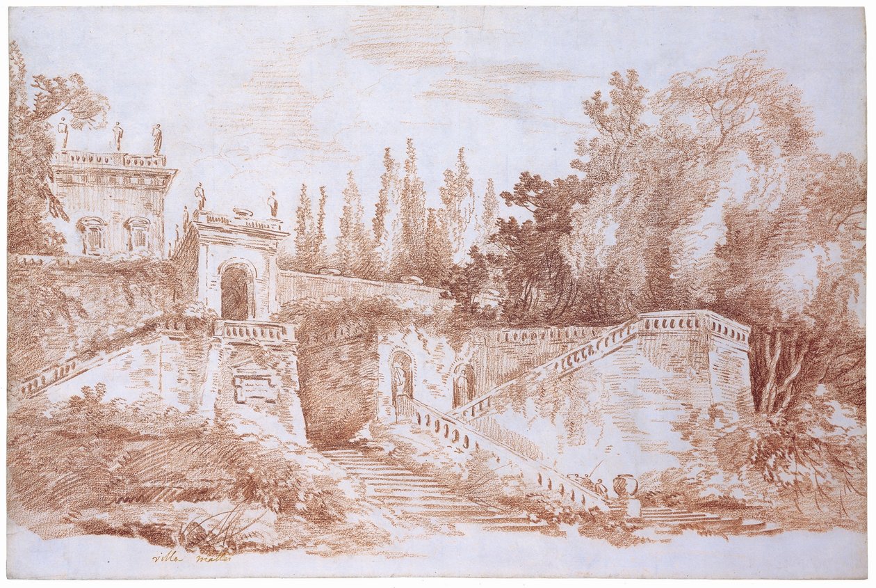 Kilátás a Villa Mattei kertjére alkotó: Hubert Robert