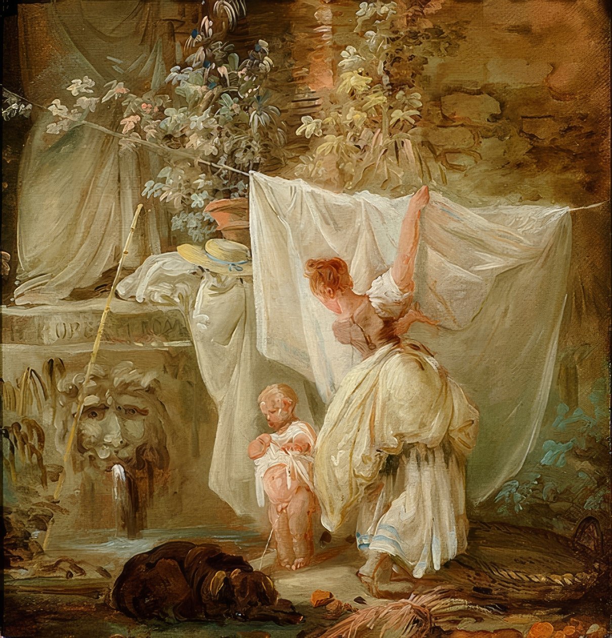 Mosónő és gyerek. 1761 alkotó: Hubert Robert