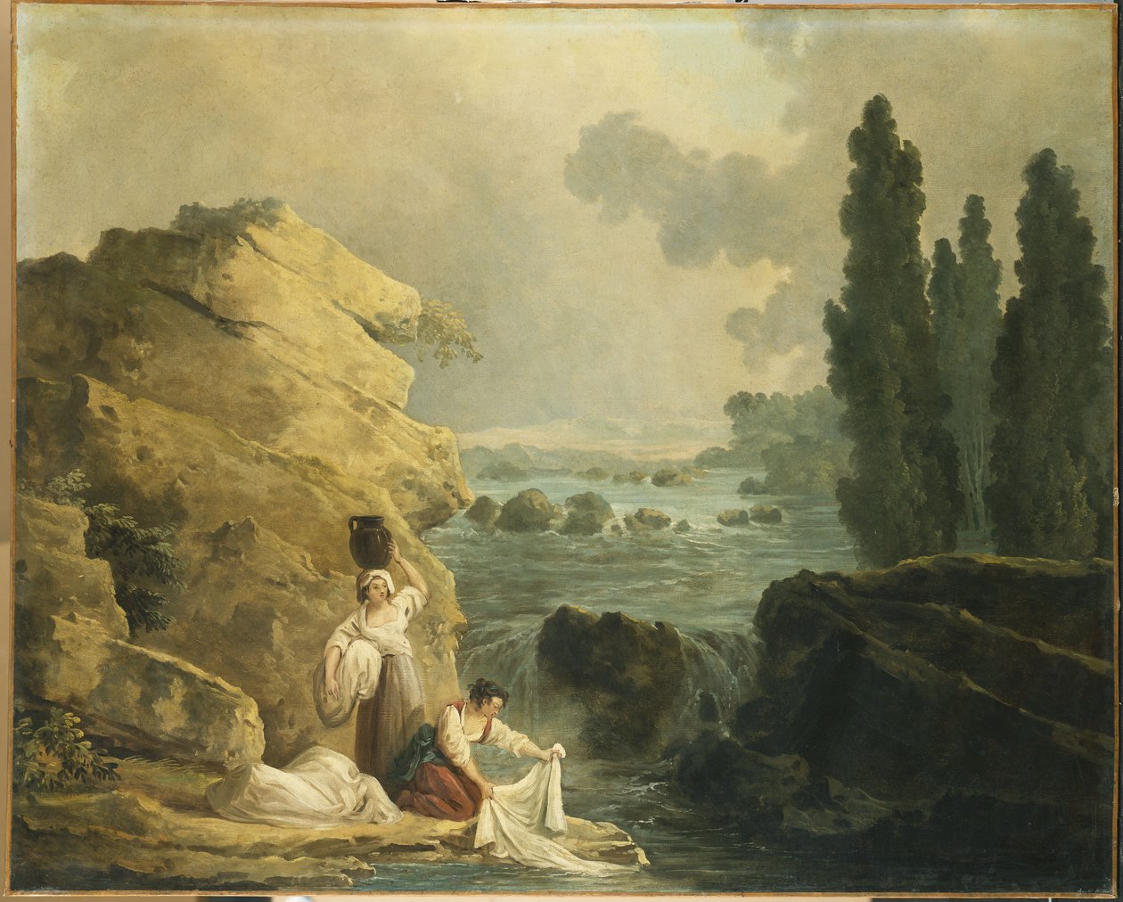 Mosók a kaszkád mellett alkotó: Hubert Robert