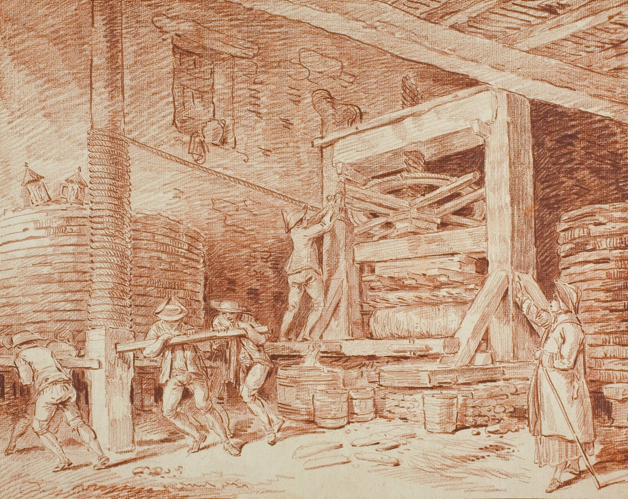Borprés, 1759 körül (piros kréta sima színű papírra, krémes kártyára fektetve) alkotó: Hubert Robert