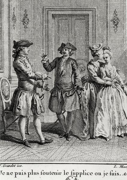 Nem bírom tovább a kínokat itt, ahol vagyok, Beaumarchais illusztrációja Eugenie számára, Louis Joseph Masquelier (1741-1811) metszetében alkotó: Hubert after Gravelot