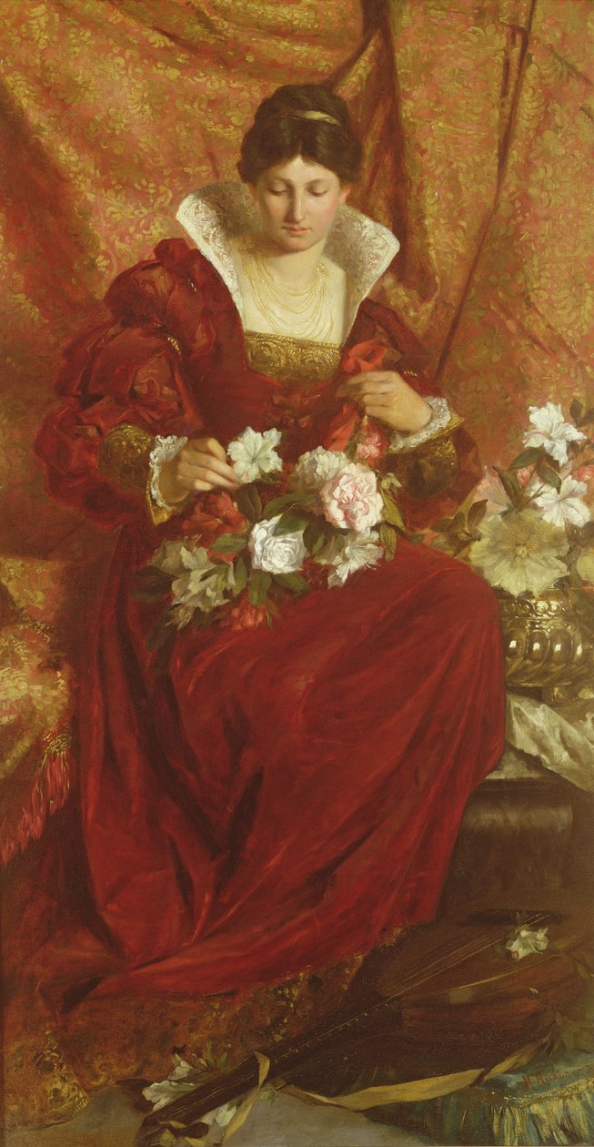 Egy hölgy virágokat rendez alkotó: Hubert von Herkomer