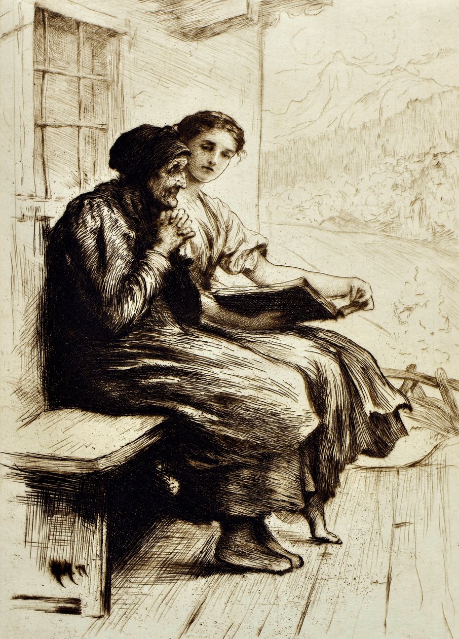 Vigasztaló szavak, 1879 körül (rézkarc) alkotó: Hubert von Herkomer