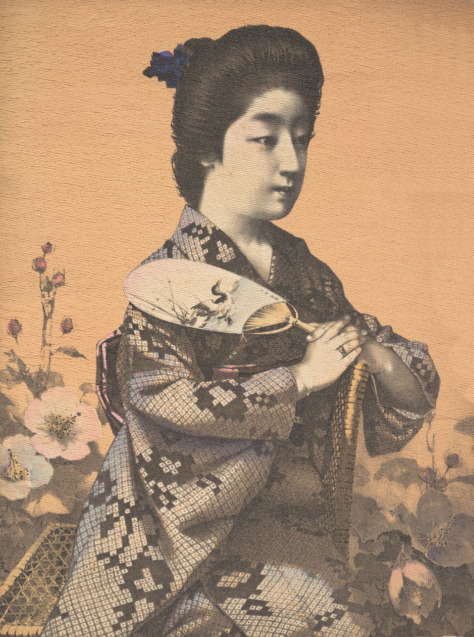 Kerek papírlegyezőt hordozó lány Uchiwa, kb. 1900 alkotó: Hugechi