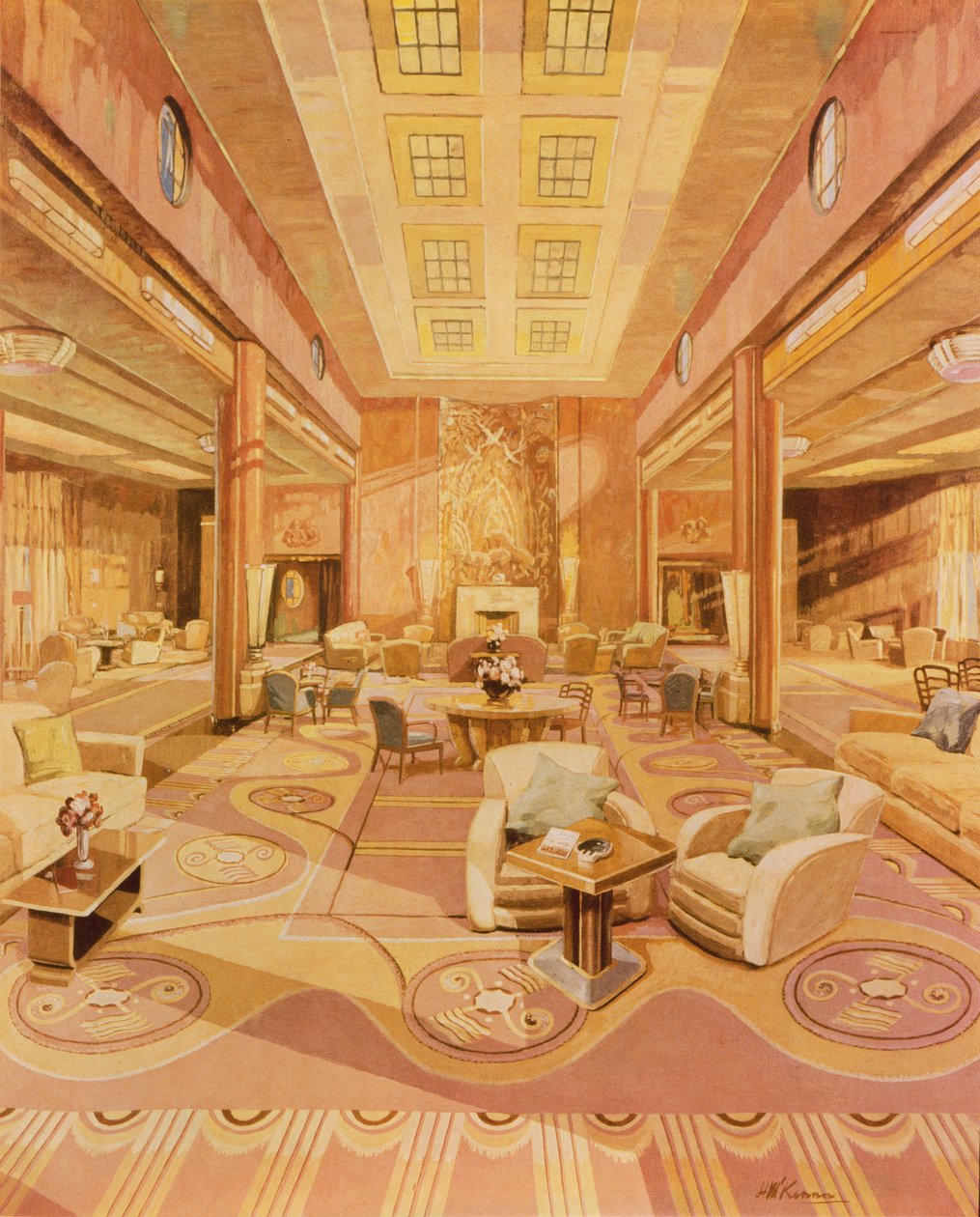 Az R.M.S. First Class Lounge belső terei Mária királynő alkotó: Hugh McKenna