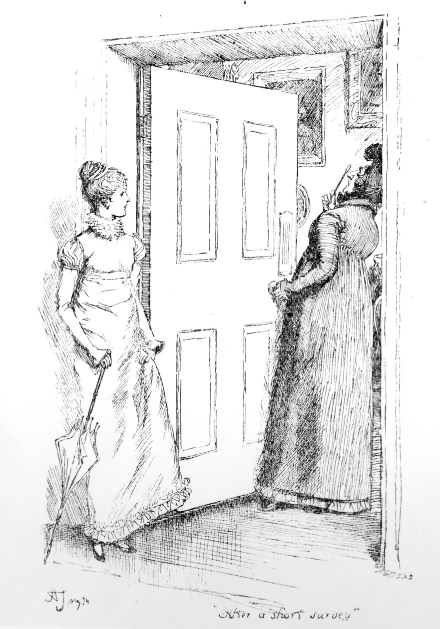 „Rövid felmérés után”, Jane Austen „Büszkeség és balítélet” című könyvének illusztrációja, 1894-ben megjelent kiadás alkotó: Hugh Thomson