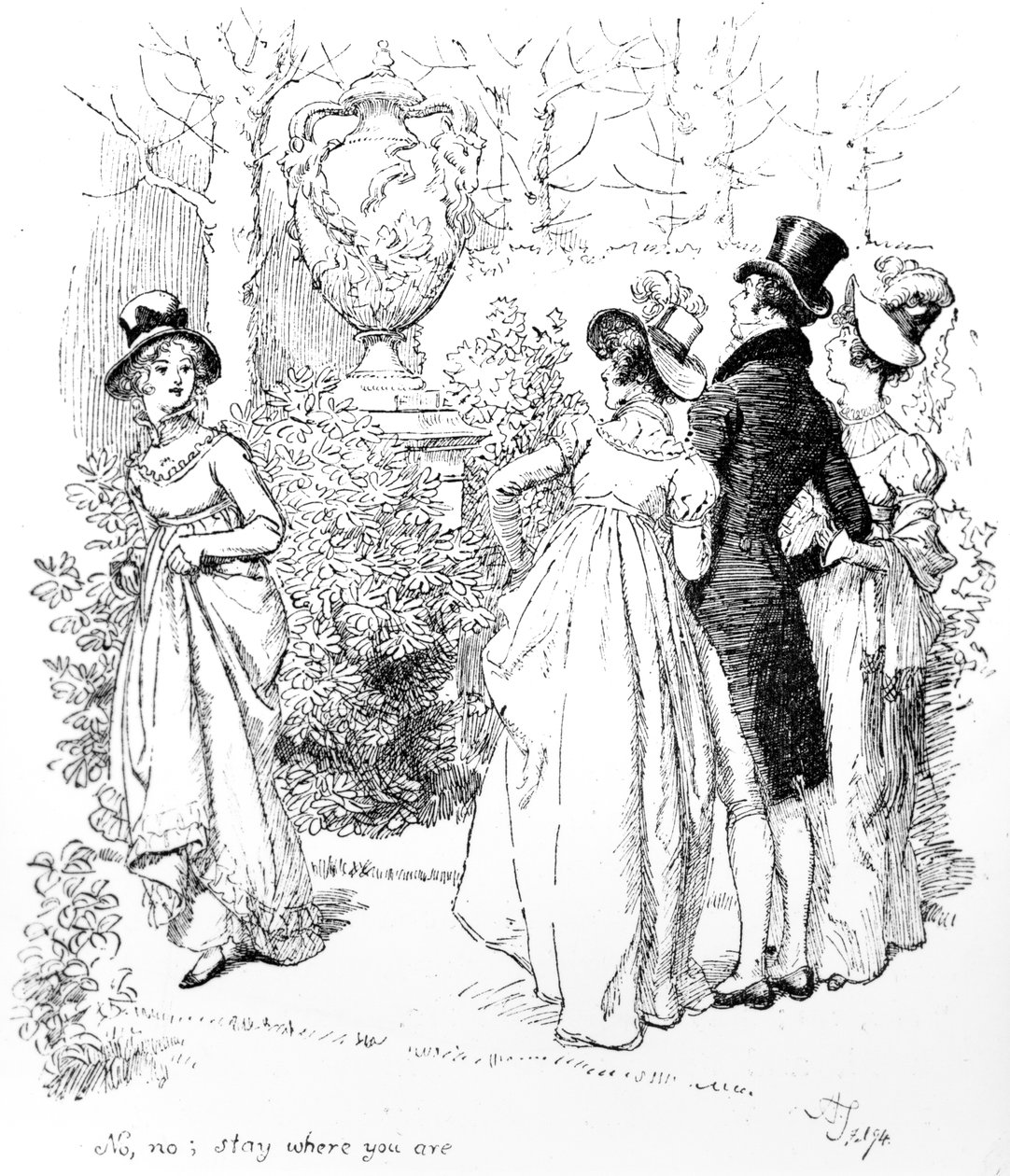 „Nem, nem, maradj ott, ahol vagy”, illusztráció Jane Austen „Büszkeség és balítélet” című művéből, 1894-ben megjelent kiadás alkotó: Hugh Thomson