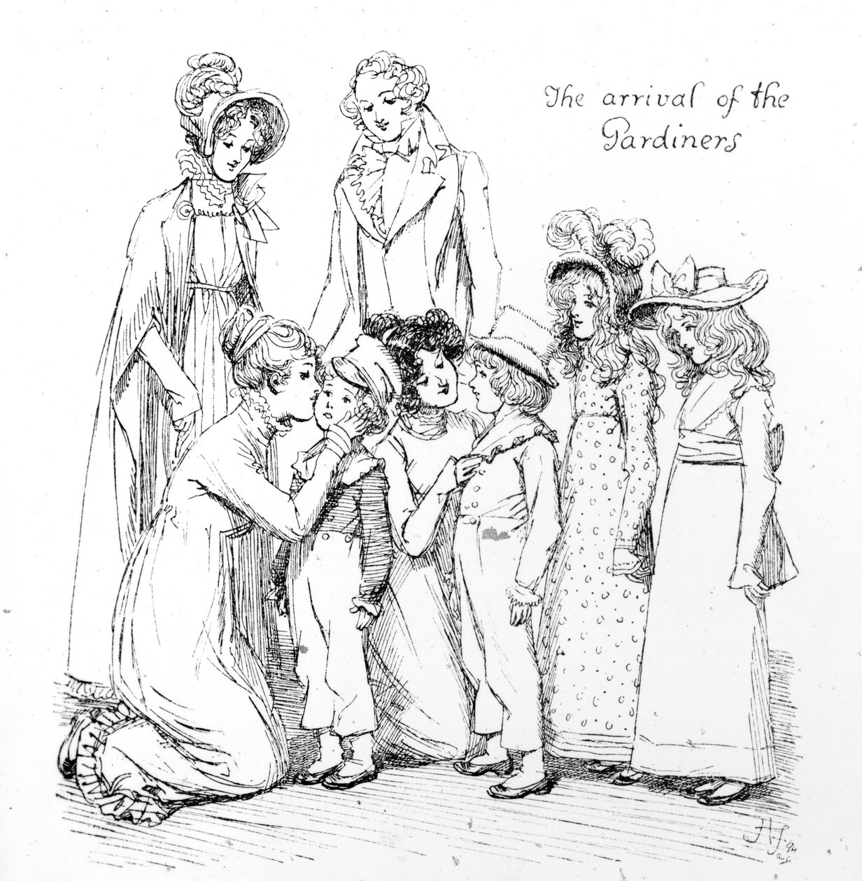 Gardinerék érkezése, illusztráció Jane Austen "Büszkeség és balítélet" című művéből, 1894-es kiadás. alkotó: Hugh Thomson