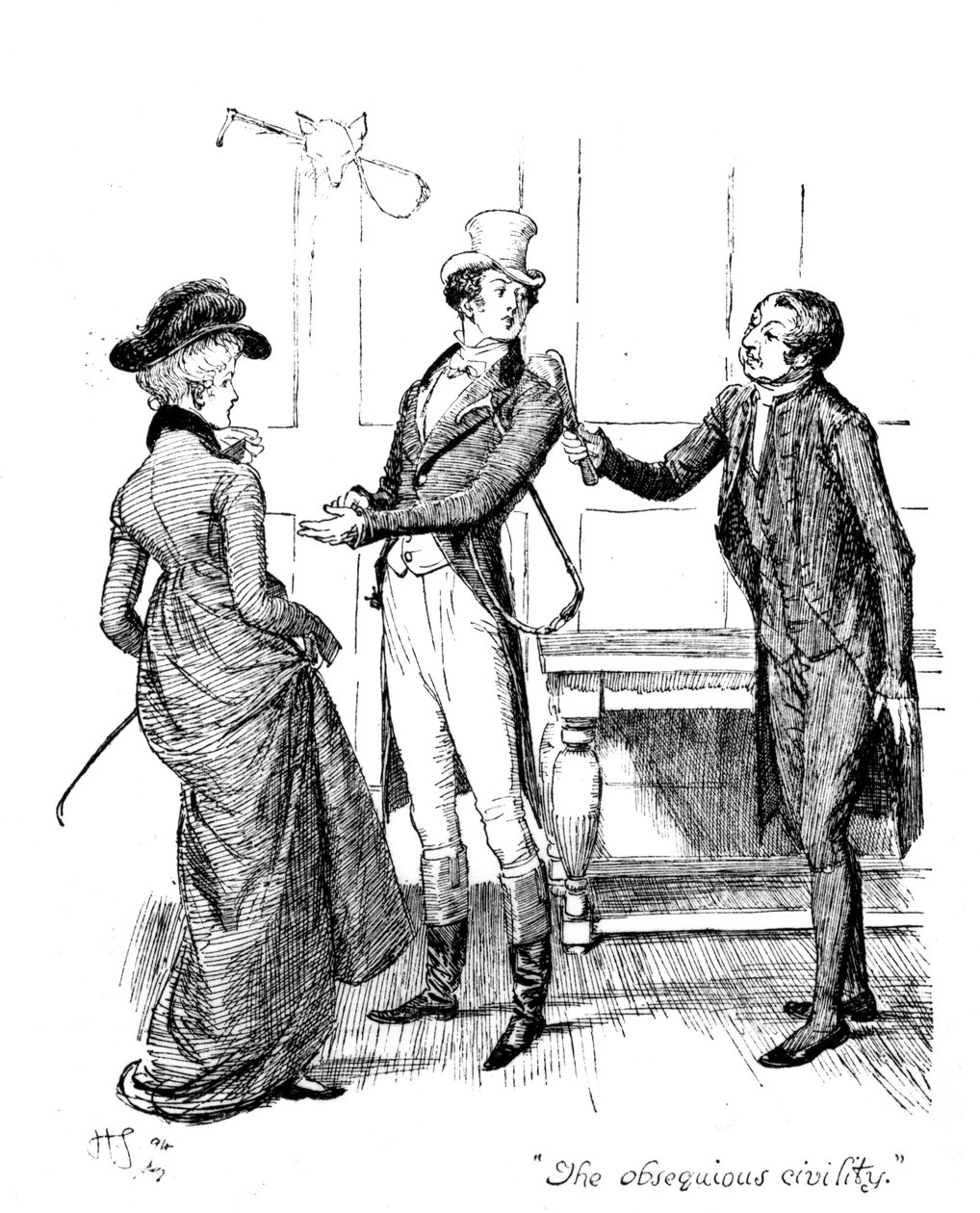 „The obsequious civility”, illusztráció Jane Austen „Büszkeség és balítélet” című művéből, 1894-ben megjelent kiadás alkotó: Hugh Thomson