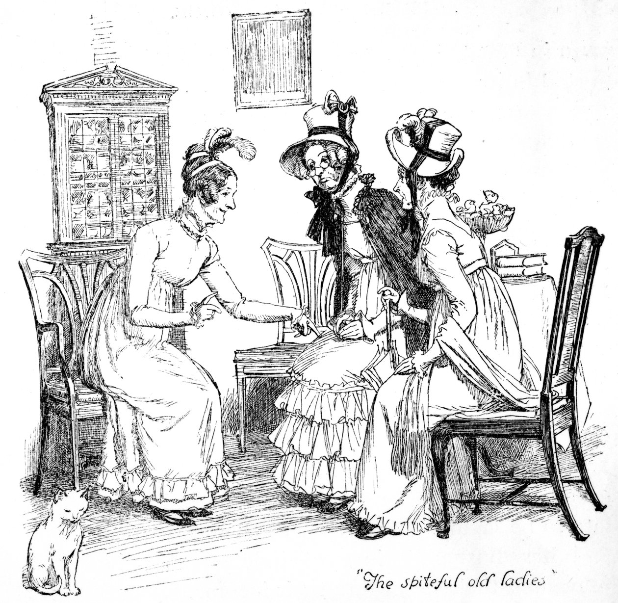 „A rosszindulatú öreg hölgyek”, Jane Austen „Pride und Prejudice” illusztrációja, 1894-ben megjelent kiadás alkotó: Hugh Thomson