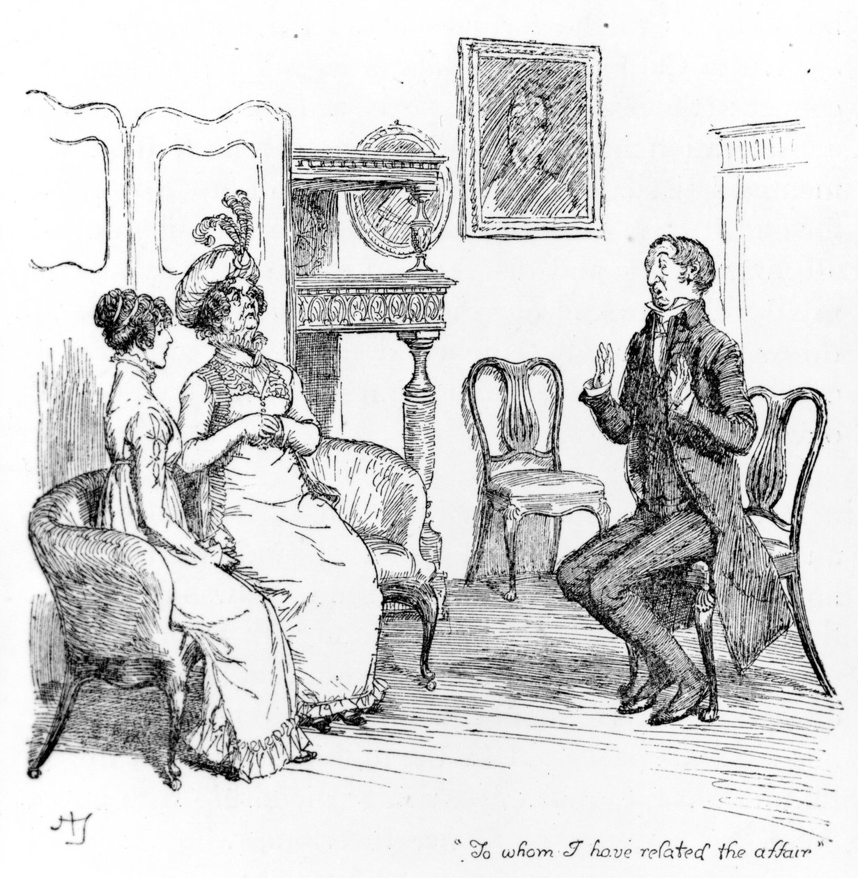 „Kihez kapcsoltam az ügyet”, illusztráció Jane Austen „Büszkeség és balítélet” című művéből, 1894-ben megjelent kiadás alkotó: Hugh Thomson