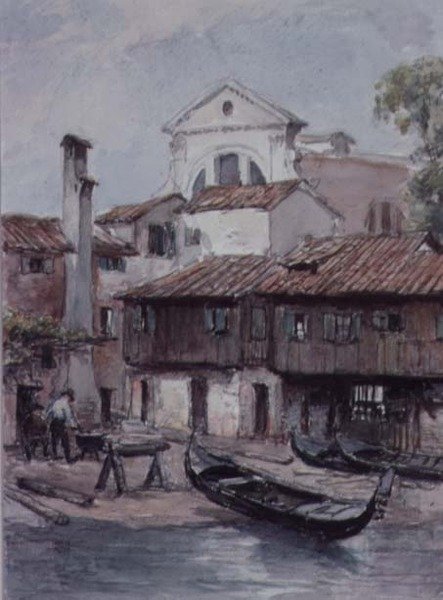 Hajógyár a San Trovaso templom közelében, Velence alkotó: Hugh Carter