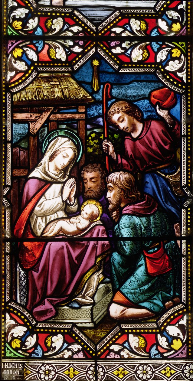 A Pásztorok imádása, 1865 (festett üveg) alkotó: Hugh Hughes
