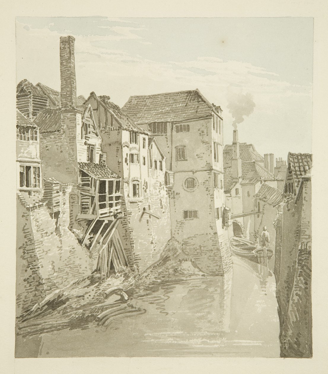 Vár árok és fal a Királynő híd felől, a városfal balra, 1820 alkotó: Hugh ONeill