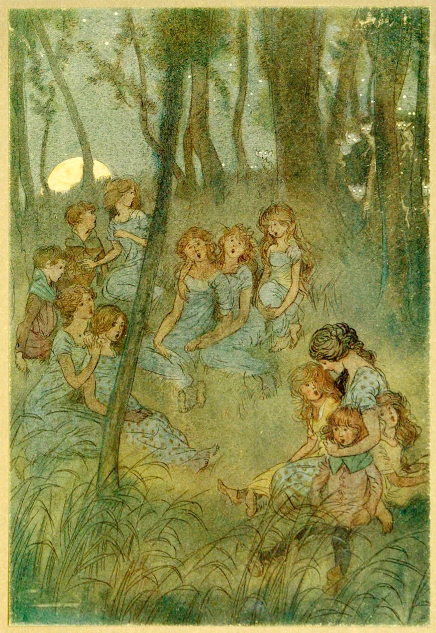 És éjszakai réti tündérek, nézd, énekelj, a Windsori vidám feleségek című filmből, 1910. alkotó: Hugh Thomson
