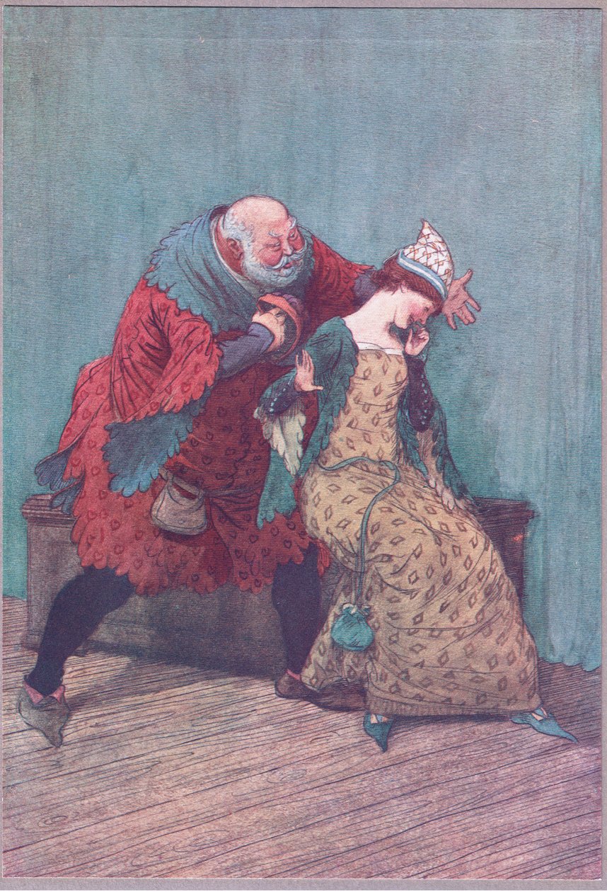 Nem tudom megfogni, és azt mondják, te vagy ez és az, mint sok ilyen libbenő galagonyabimbó, illusztráció a Windsori vidám feleségekből, 1910 alkotó: Hugh Thomson