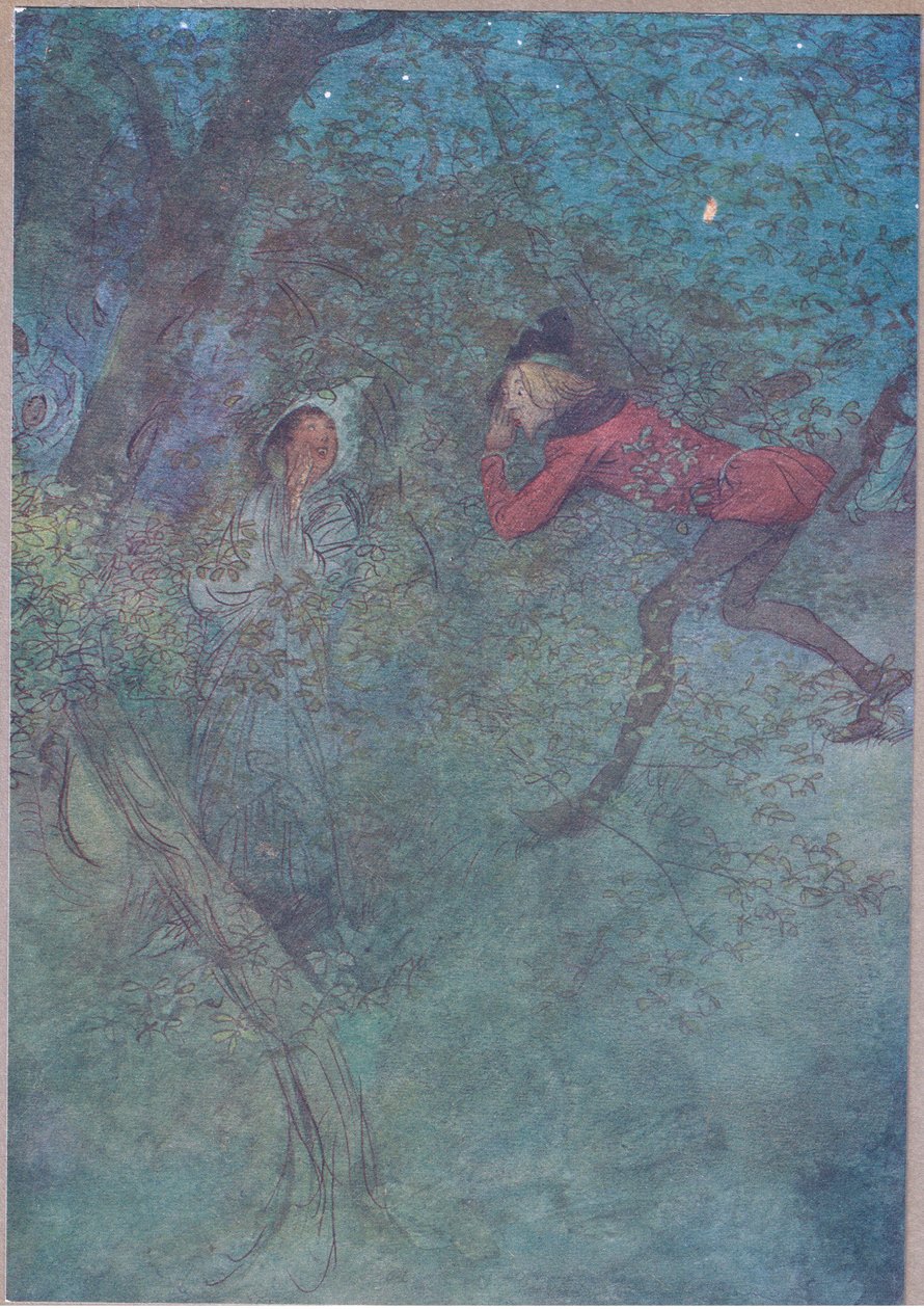 Odamentem hozzá, és sírtam a mamát, ő pedig sírt: Budget, illusztráció a Windsori boldog feleségekből, 1910 alkotó: Hugh Thomson