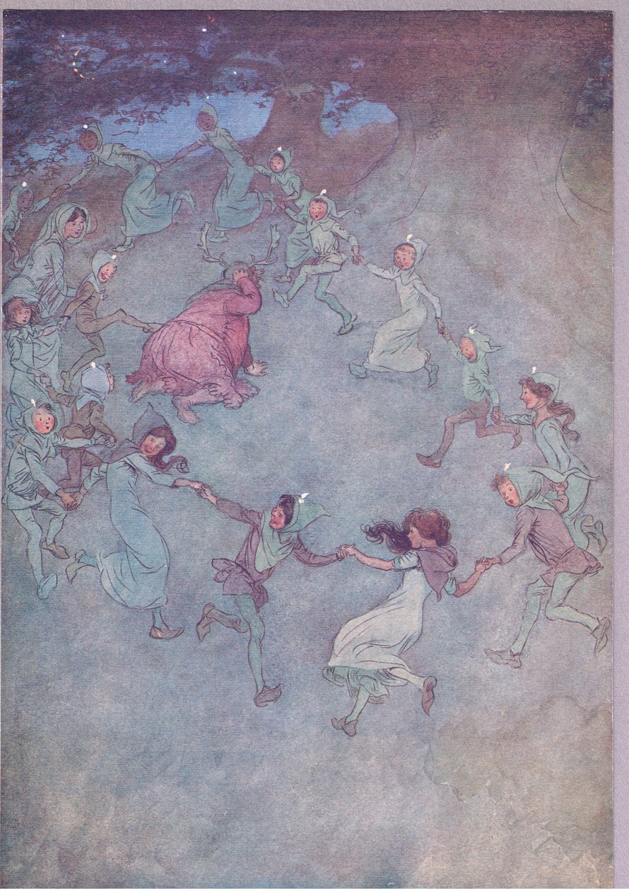 Aztán hagyd, hogy mindenki körülvegye őt, illusztráció a Windsori vidám feleségekből, 1910 alkotó: Hugh Thomson