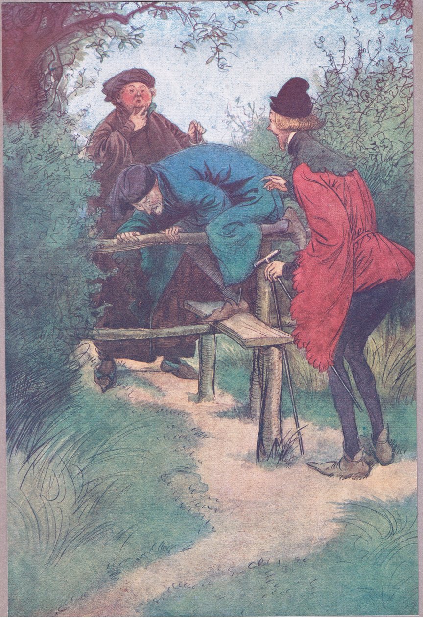 Jön a mesterem, Mister Shallow és egy másik úriember Frogmore-ból, illusztráció a Windsori vidám feleségekből, 1910 alkotó: Hugh Thomson