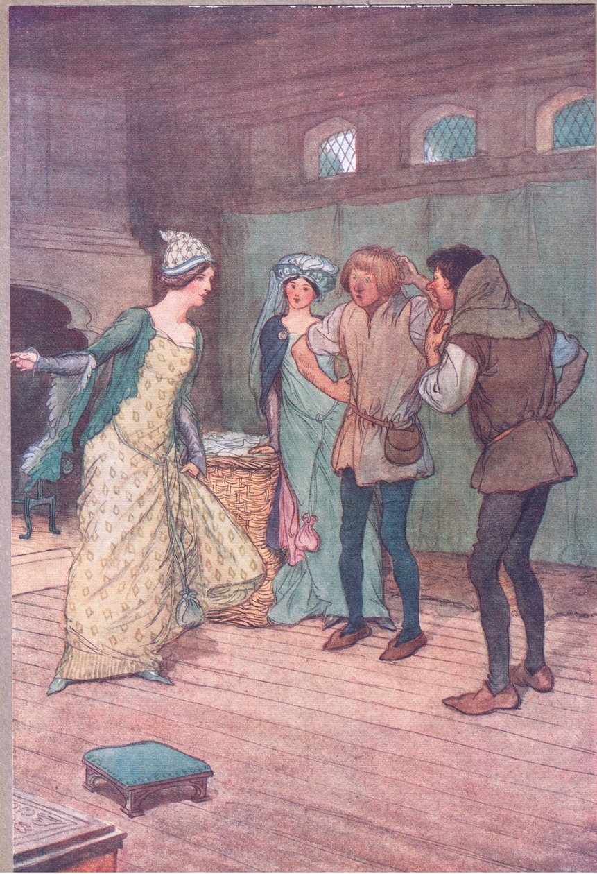 Ott ürítse ki a sáros árokban, illusztráció a Windsori víg feleségek című filmből, 1910 alkotó: Hugh Thomson