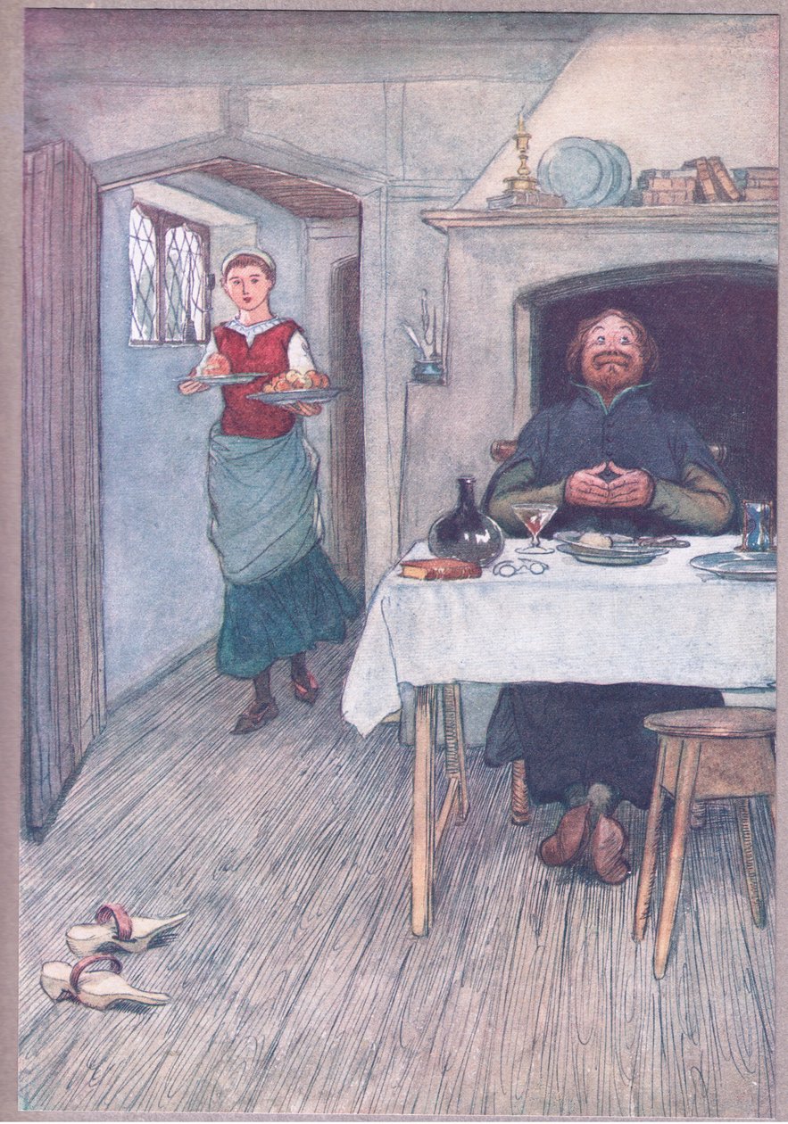 Pippin és sajt jön, illusztráció a Windsori vidám feleségekből, 1910 alkotó: Hugh Thomson