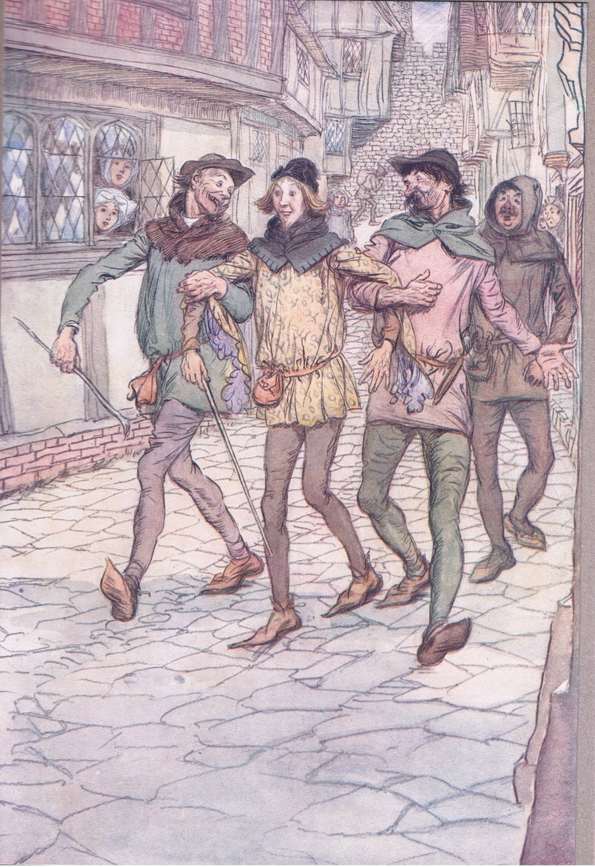 Egy kocsmába vittek, illusztráció a Windsori vidám feleségek című filmből, 1910 alkotó: Hugh Thomson