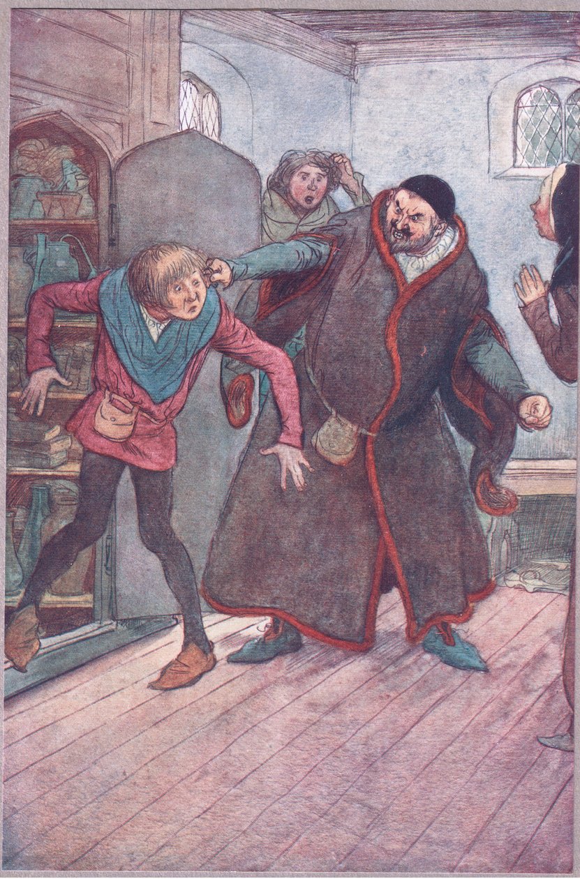 Gazember! Larron! (Pulling Simple out), illusztráció a Windsori vidám feleségekből, 1910 alkotó: Hugh Thomson