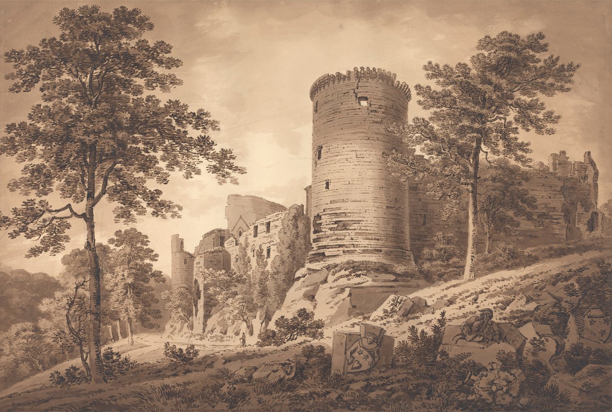 Várrom (toll és tinta mosással papíron) alkotó: Hugh William Williams