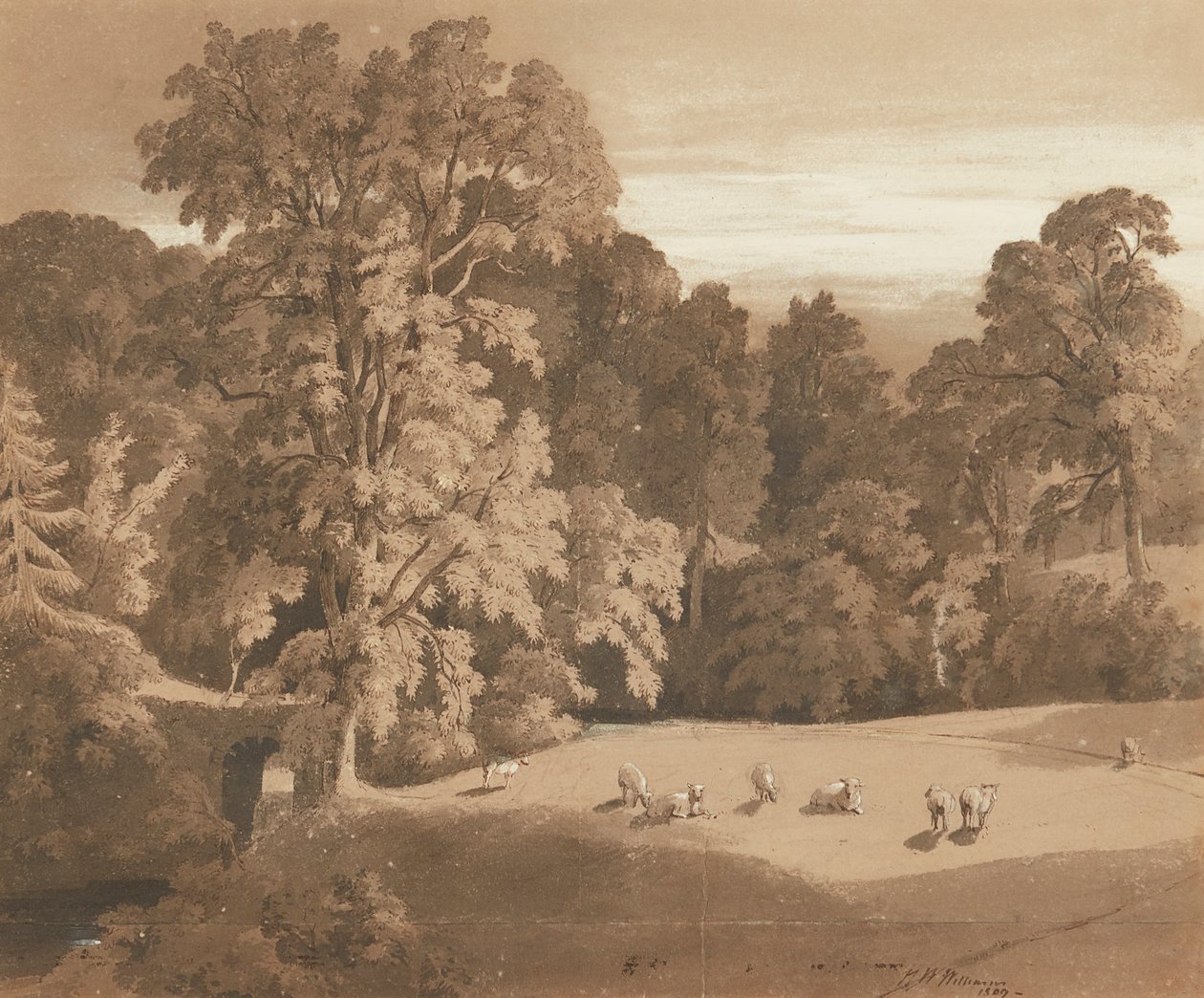 Parkland a Minto House-nál (toll és tinta, valamint mosás) alkotó: Hugh William Williams