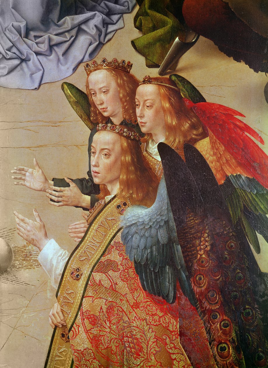 Portinari oltárkép, középső tábla (az angyalok részlete a jobb oldalon), 1479 körül alkotó: Hugo van der Goes